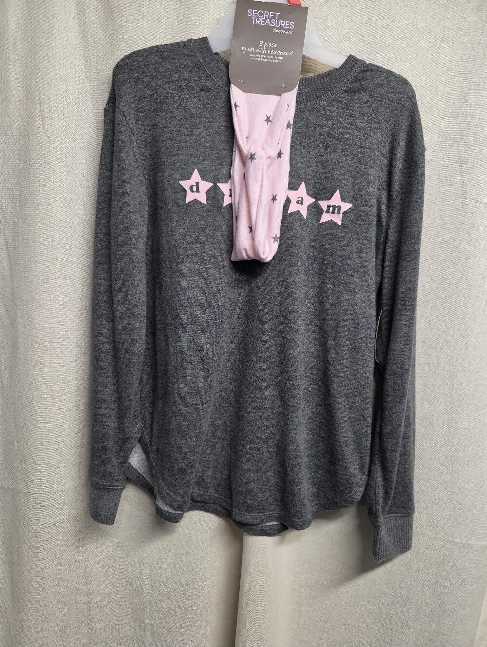 Secret Treasures Dark Gray Long Sleeve Top with Pink Star Headband